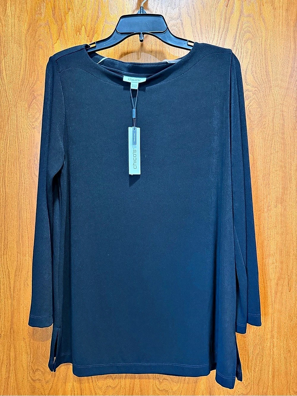 Chico's Travelers Solid Knit Top/Tunic in Black Chico’s Size 2 NWT